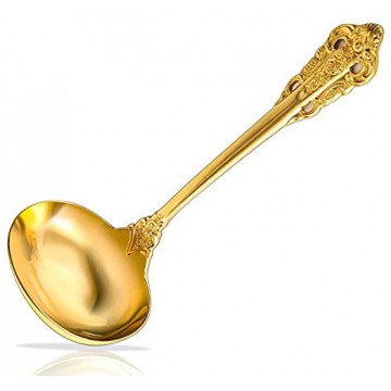Ladle Soup Ladle with Exquisite Gift Box Upscale 1 oz Antique Soup Ladle Mirror finished Stainless Steel Gravy Ladle for Stirring Soup and Collectibles Golden