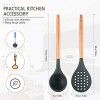 Silicone Skimmer Spoon Silicone Soup Ladle Spoon Ladle with Wood Handle Heat-Resisting Non-Stick Slotted Spoon Baking Frying Cooking Spoon Scoop for Sauce Soup Stew Chili Salad Dressing
