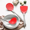 Silicone Stainless Steel Kitchen Utensils Set,3-Pieces Flexible Silicone Head Cooking Spoons Utensil with Wok Spatula,Ladle,Slotted Spoon Red