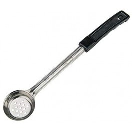 Winco FPPN-1 1 Oz Perforated Stainless Steel Food Portioner with Black Plastic Handle Kitchen Ladle Portion Spoon NSF
