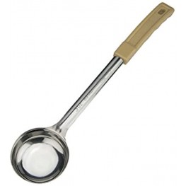 Winco FPSN-3 3 Oz Solid Stainless Steel Food Portioner with Tan Plastic Handle Kitchen Soup Ladle Portion Spoon NSF