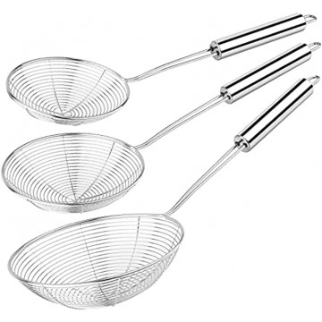 3PCS Stainless Steel Spider Strainer Skimmer Siziviki Kitchen Skimmer Strainer Ladle Kitchen Utensils for Cooking and Frying with Handle for Kitchen Deep Fryer Spaghetti-13.8 15 & 15.7