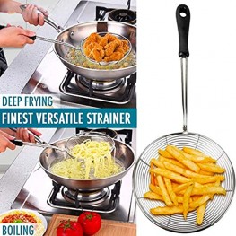 IndiaBigShop Stainless Steel Skimmer Strainer for Kitchen Frying Food Pasta Spaghetti Noodle Wire Skimmer with Spiral Mesh Professional Grade Handle
