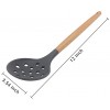 KUFUNG Silicone Skimmer Spoon BPA-free & Heat resistant up to 480°F Wooden Handle Silicone Non-Stick Kitchen Slotted Strainer Spoon for Pasta Spaghetti Noodles and Frying Grey
