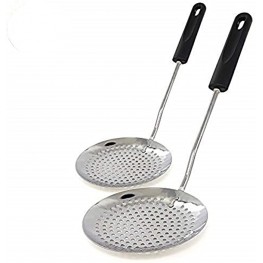 Ram Pro Stainless Steel Skimmer Kitchen Cooking Utensil Features Plastic Handle with Hole Ideal for Skimming Liquids Short HandlePack Of 2