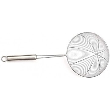 Tuelip Stainless Steel Deep Fry Strainer Wire Skimmer with Spiral Mesh Professional Grade Handle Skimmer Spoon
