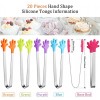 20 Pieces 5 Inch Hand Shape Silicone Tongs Small Tiny Kitchen Tongs Stainless Steel Food Tongs Mini Silicone Serving Tongs for Food Sugar Ice Salad Buffet 5 Colors