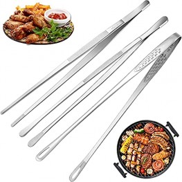 3 Pieces Tweezer Tong Includes 2 Pieces 12 Inch Extra Long Tweezer Tongs and 11 Inch Stainless Steel Kitchen Food Tong Bread Clip Pastry Clamp Barbecue Kitchen Tong for Cooking Sea food