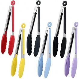 9 Inch Kitchen Tongs Premium Stainless Steel Locking Cooking Tongs with Silicone Tips For Frying ,Salad Grilling,and Cooking red black grey blue purple,yellow,Set of 6