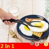 Anvirtue Fried Egg Double Spatula Non-stick Food Clip 2-In-1Silicone Egg Turner Pancake Bread Clamp Barbecue Shovel Tongs for Food Grip and Flip Black