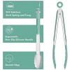 ChefAide 9 12 inch Cooking Tongs 18 8 Stainless Steel with 600ºF High Heat-Resistant Set of 2 Premium Silicone Rubber Grips Kitchen Locking Tong for Grill,Salad,BBQ,Frying,Baking,Serving Teal