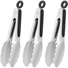 HINMAY Small Stainless Steel Serving Tongs 7-Inch Mini Food Tongs Set of 3