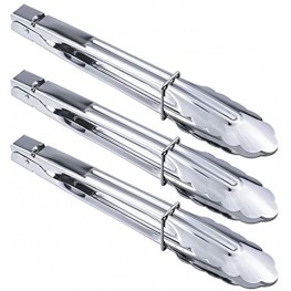 HINMAY Stainless Steel Serving Tongs Metal Cooking Tongs with Scalloped Gripping Edge Kitchen Tongs 9-Inch 3 Pieces