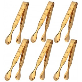 IAXSEE 6 Pieces Gold Tongs Mini Tongs for Appetizers 6 Inch Gold Serving Utensils Small Tongs for Serving Appetizers Ice Tongs Sugar Tongs
