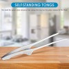 Korean and Japanese BBQ Tongs Self-Standing Grill Tongs Non-Slip Cooking Utensils Stainless Steel Tongs for Serving Food Salad Camping Barbecue Buffet Oven with Support Stand Silver,2 Pieces
