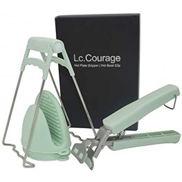 Lc.Courage Hot Plate Gripper,Stainless Steel Bowl Clip,Kitchen Tongs Bowl Dish Pan Clip Anti-scalding 3-Pack Light-Green