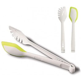 Multi Functional Cooking Tongs Combining Salad Servers Spaghetti Spoon Fork and Herb Stripper Dishwasher Safe BPA free Non Stick Silicone Tongs Compact and Portable for Home Cooking Picnic Camping