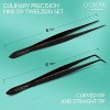 O'Creme Black Stainless Steel Precision Kitchen Culinary Fine-Tip Tweezer Tongs 1 with Curved Tip and 1 with Straight Tip