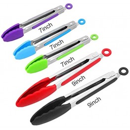Silicone Kitchen Tongs ForTomorrow Set of 5-7 9 inch Heavy Duty Multi-Color Stainless Steel Silicone Cooking Tongs Assorted Size with Non-Stick Silicone Tips for Food BBQ,Salad,Grilling,Serving