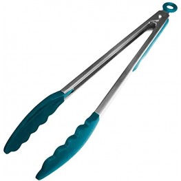StarPack Basics Silicone Kitchen Tongs 12-Inch Stainless Steel with Non-Stick Silicone Tips High Heat Resistant to 480°F For Cooking Serving Grill BBQ & Salad Teal Blue