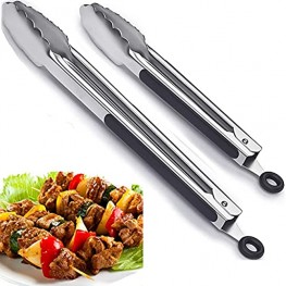 Tongs,Cooking Kitchen Tongs Metal Kitchen Tong Set 9 and 12 Tongs With Silicone Rubber Grips Small and Large Stainless Steel Food Chef BBQ Tongs Non-Stick Locking Heat Resistant