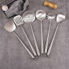 17Inch 304 Stainless Steel Kitchen Utensils Set Standcn 6-Pieces Long Handle Cooking Utensil with Wok Spatula Ladle Slotted Spoon Slotted Spatula Turner Spaghetti Server Solid Spoon
