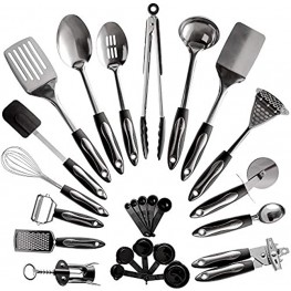 25-Piece Stainless Steel Kitchen Utensil Set | Non-Stick Cooking Gadgets and Tools Kit | Durable Dishwasher-Safe Cookware Set | Kitchenware Gift Idea Best New Apartment Essentials