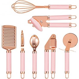 7 pieces Kitchen Gadget Set Copper Coated Stainless Steel Utensils kitchen gadgets,utensil sets,Non-stic Best Kitchen Cookware with Soft Touch Pink HandlesPink