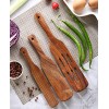 As Seen on TV，Wooden Spurtles Set of 3 Non-Stick Utensils Tools Durable Natural Teak Slotted Stirring Spatula Kitchen Cookware for Serving and Cooking