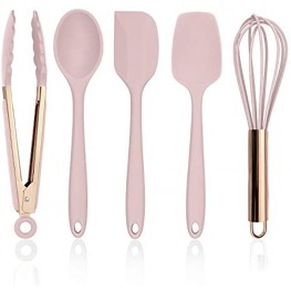 Cook with Color Silicone Cooking Utensils 5 Pc Kitchen Utensil Set Easy to Clean Silicone Kitchen Utensils Cooking Utensils for Nonstick Cookware Kitchen Gadgets Set Pink and Copper