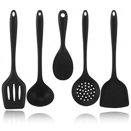 Gietinor Silicone Kitchen Utensils Set5 Piece,Cooking Tools With Spatulas,Slotted Spoon,Withstand High Temperature To 446℉230℃,Dishwasher SafeBLACK