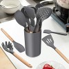 LIANYU 15-Piece Kitchen Silicone Cooking Utensils Set with Holder Wooden Handle Kitchen Tools Include Spatula Tong Slotted Spoon Turner Whisk Brush Black Gray