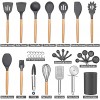 LIANYU 30 pcs Silicone Cooking Utensils Set with Holder Heat Resistant Wooden Handle Kitchen Utensils Set Kitchen Gadgets Tools Including Tuner Spatula Spoon Ladle Gray