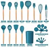 LIANYU 38 Pcs Kitchen Cooking Utensils Set with Holder Heat Resistant Silicone Kitchen Utensil Spatula Set Kitchen Gadgets Tools Set for nonstick Cookware Set Wooden Handle Blue