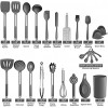 LIANYU Kitchen Cooking Utensils Set 35-Piece Silicone Cooking Utensils Spatula Set with Holder Non-stick Heat Resistant Cookware with Stainless Steel Handle Gray