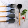 Maphyton Silicone Cooking Utensils Nonstick Heat Resistant Kitchen Utensil Set with Natural Wood Handle Black
