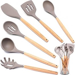 Silicone Bamboo Nonstick Kitchen Utensil Set with Holder 7 Piece Value Set