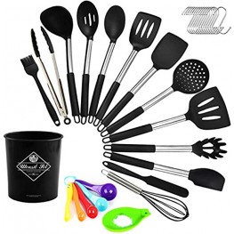 Silicone Cooking Utensil Set Digcreat Kitchen Tools 33 Pcs Set Kitchenware Cookware with Stainless Steel Handle Black