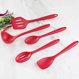 Silicone Cooking Utensils Set Kitchen 5pcs High Heat Resistant to 480°F Hygienic One Piece Design Non Stick Rubber Cooking Utensil Set Cherry Red