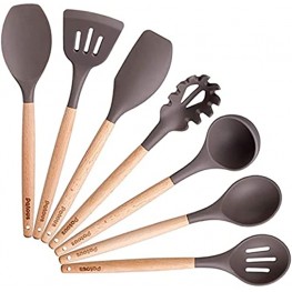 Silicone Kitchen Utensil Set Cooking Utensils -7 Pieces Natural Wooden Handles Cooking Tools for Nonstick Cookware，Spatula Spoon Kitchen Gadgets Utensil Set，Patcus