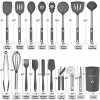 Silicone Utensil Set 18pcs Kitchen Utensils Set with Holder Stainless Steel Handles Nonstick Heat Resistant Silicone – BPA Free Non Toxic Kitchen Cooking Utensils Spatula Spoon Turner Tongs Gray