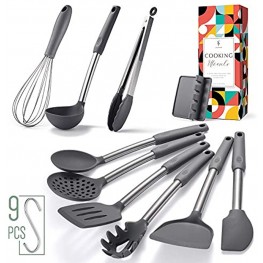 Soulhand Kitchen Utensils Set 11Pcs Cooking Utensils Set Heat Resistant Silicone Spatulas for Non-Stick Cookware with Stainless Steel Handle Kitchen Utensils for Cooking or Picnic