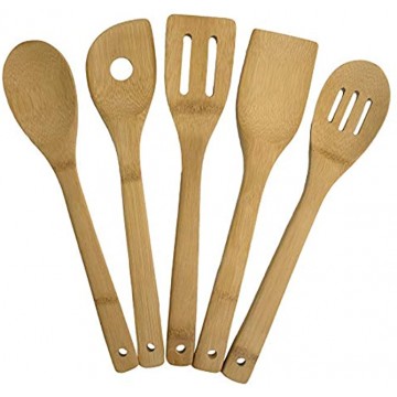 Totally Bamboo 5-Piece Cooking Utensil Set Solid Bamboo cooking tools each 12 Long