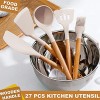 Umite Chef 36pcs Silicone Kitchen Cooking Utensils with Holder Heat Resistant Cooking Utensils Sets Wooden Handle Khaki Nonstick Kitchen Gadgets Tools Include Spatula Spoons Turner Pizza Cutter