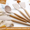 Umite Chef 36pcs Silicone Kitchen Cooking Utensils with Holder Heat Resistant Cooking Utensils Sets Wooden Handle Khaki Nonstick Kitchen Gadgets Tools Include Spatula Spoons Turner Pizza Cutter