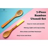 Wooden Kitchen Utensils Set 7 Piece Bamboo Cooking Tools and Holder Cooking Spoons and Spatulas colored handles Kitchen Tools Wood Tool Utensil Sets for Nonstick Pan and Cookware