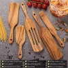Wooden Spurtle Set of 5 Premium Teak Wood Kitchen Utensils with Hanging Hole Non-stick Spatula for Cooking Healthy and Heat Resistance Slotted Spurtles for Stirring Mixing Serving Applying