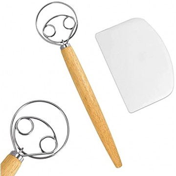 Aunly Danish dough whisk with Scrapper 13 Inch stainless steel bread whisk with a flexible 2 in 1 cutter and scraper Dutch whisk for batter bread pizza pastry and biscuits
