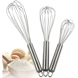 CHICHIC 3Pcs 8 Inch 10 Inch 12 Inch Stainless Steel Whisk Kitchen Whisk Set Kitchen Whip Kitchen Utensils Wire Whisk Balloon Whisk Set for Blending Whisking Beating and Stirring