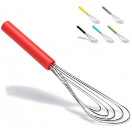 Flat Whisk Silicone Handle Non Slip 10" 5 Wires Whisk with 10 Heads for Kitchen Cooking Color Red by Jell-Cell
